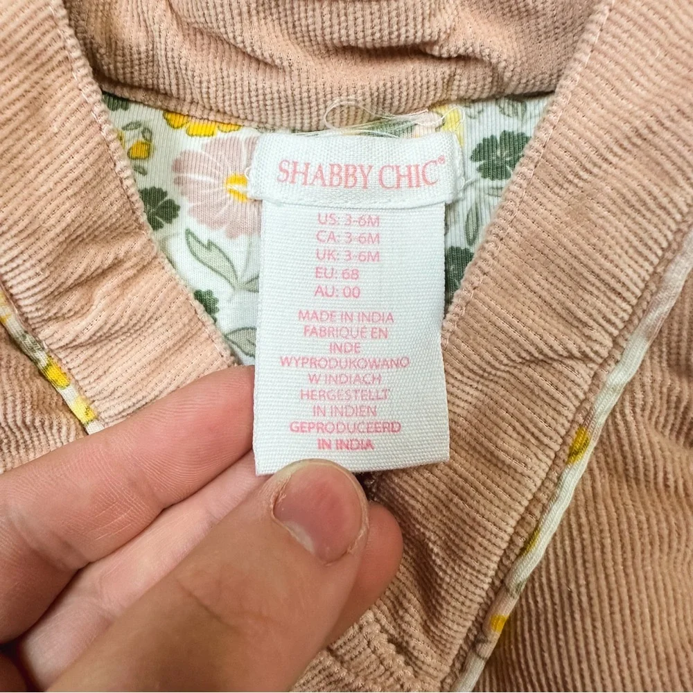 Shabby Chic Pale Pink & Floral Corduroy Cotton Vest Baby Girl 3-6M
